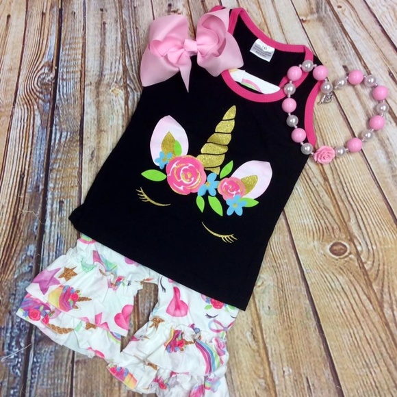 Other - BRAND NEW Girl's Unicorn Black Tank 4 Pc Outfit